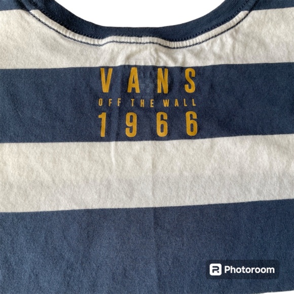 VANS Crop Top Shirt Off The Wall 1966 GOLD Graphic Logo Striped Womens Sz Small - Picture 5 of 11